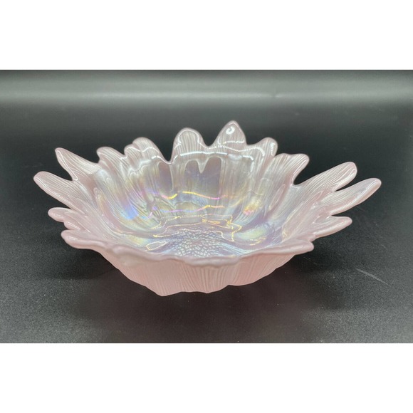 Pink Floral Art Glass Bowl Turkish Akcam Iridescent Gorgeous Shimmery - Picture 1 of 6